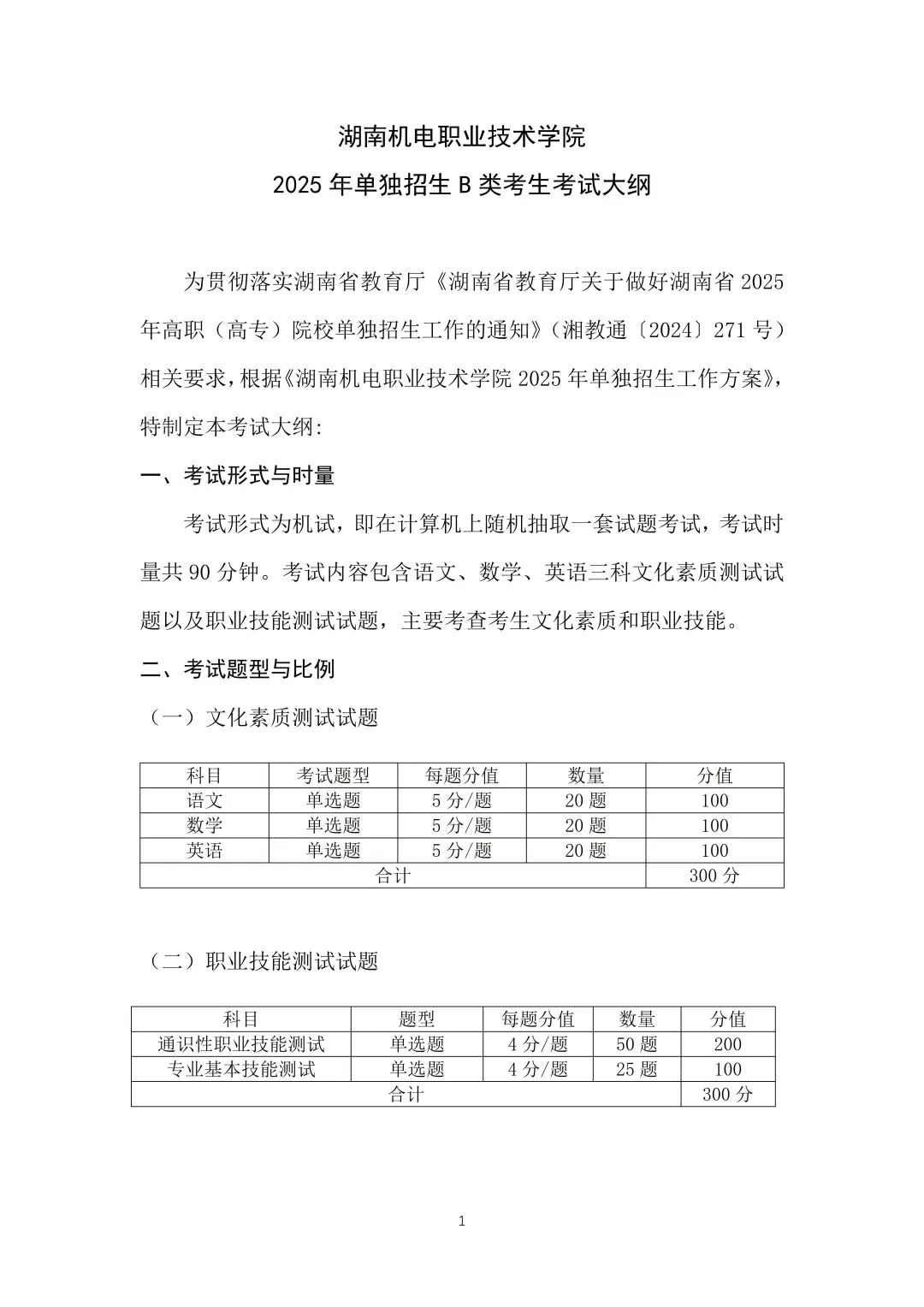 湖南机电职业技术学院2025年单独招生考试大纲 云南单招信息 第3张